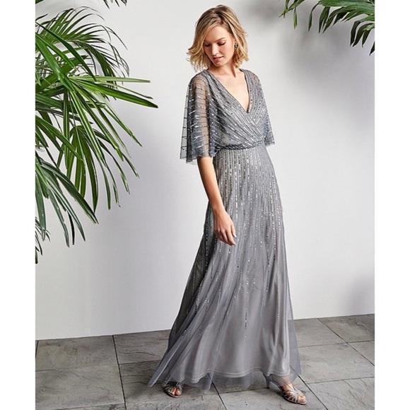 Adrianna Papell Womens Sequin Gown Dress - Gray - 8